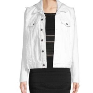 Bailey 44 Joy Juice White Denim Jacket with Sweatshirt hood and details